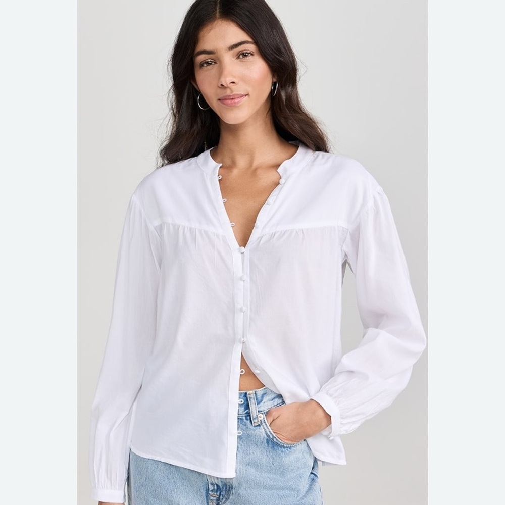 PAIGE White Button-Front Long Sleeve Shirt